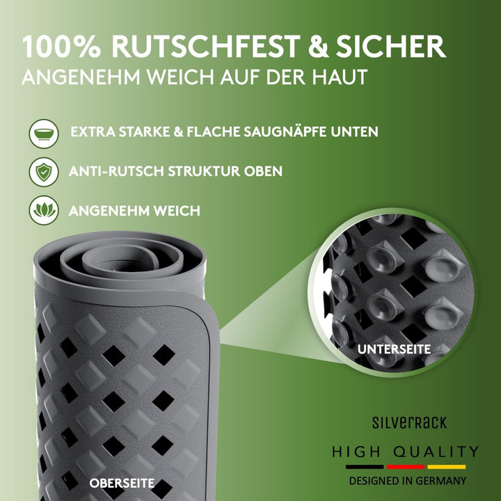 SilverRack Badewannenmatte 88x40 cm (Anthrazit RAUTEN) - Antirutschmatte Badewanne BPA frei für Kind