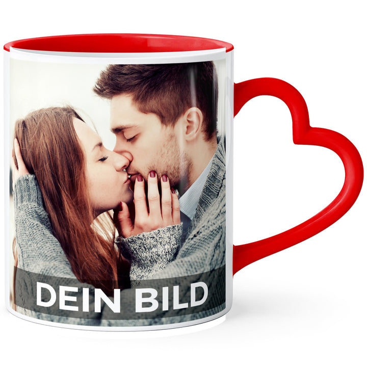 Fototasse mit Herzhenkel personalisiert mit eigenem Bild und Text Fotogeschenk Liebe Valentinstag We