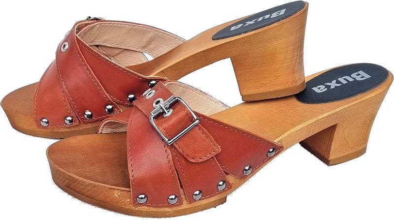 Generisch Elegante Holz Clogs Pantolette - Gr.36, 37, 38, 39, 40, 41 *Lila oder Orange* Echt Leder S