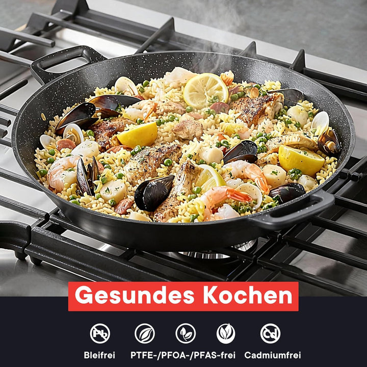 GiPP Paellapfanne Induktion, Paella Pfanne 38×41 cm Antihaftbeschichtete aus Aluminiunnen Grau 36CM