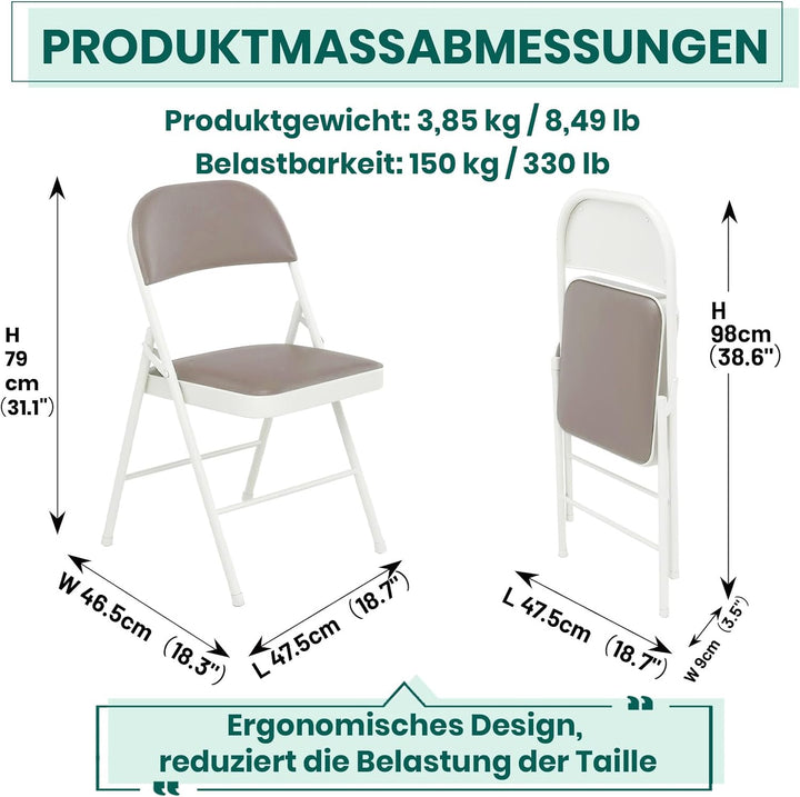 Klappstuhl 4er Set mit PU-Leder & Polsterung, Stabiler Metallrahmen, Leicht & Platzsparend, für Büro