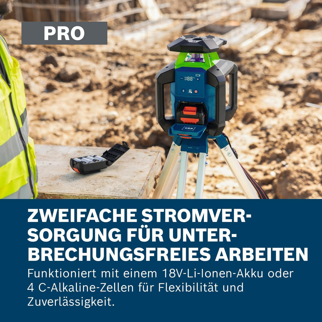 Bosch PRO 18V System Rotationslaser GRL18V-4-34CVG (grüner Laser, Neigungseinstellung ±15%, IP66-Sch