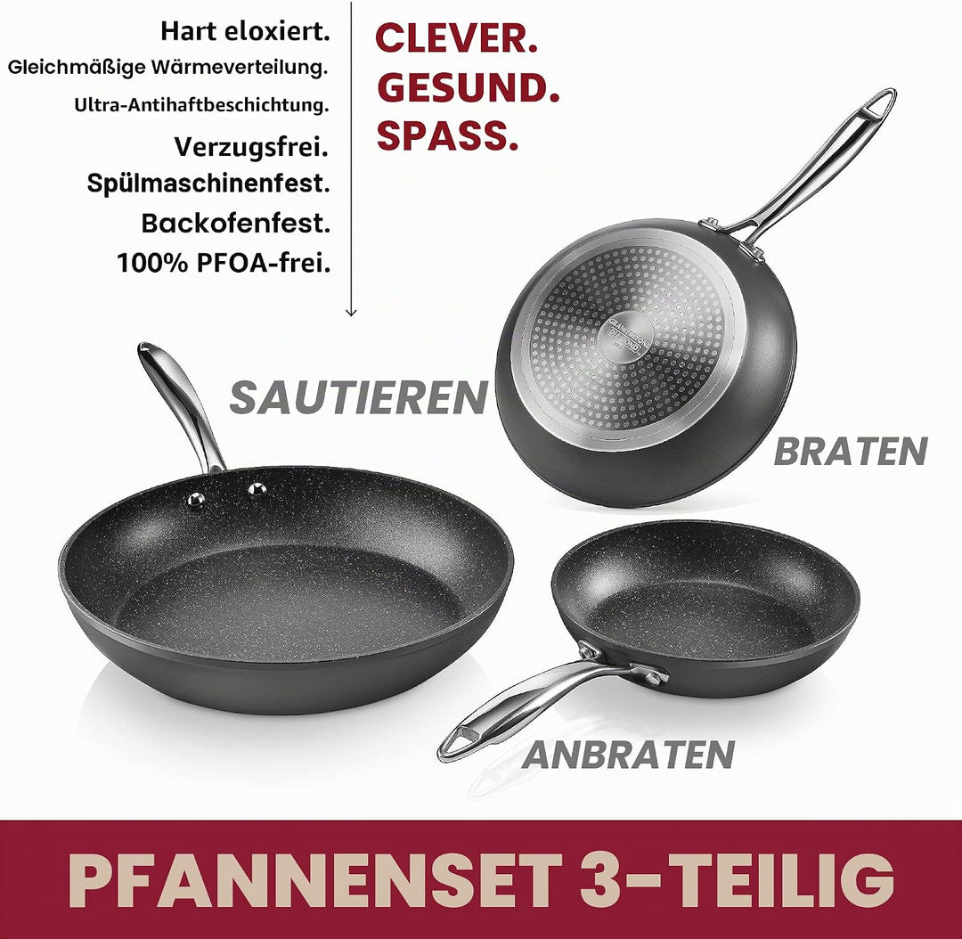 Granitestone Pro Harteloxiertes Set Pfanne 8", 10" und 12" Kochgeschirr, 100 Prozent PFOA-frei, ofen
