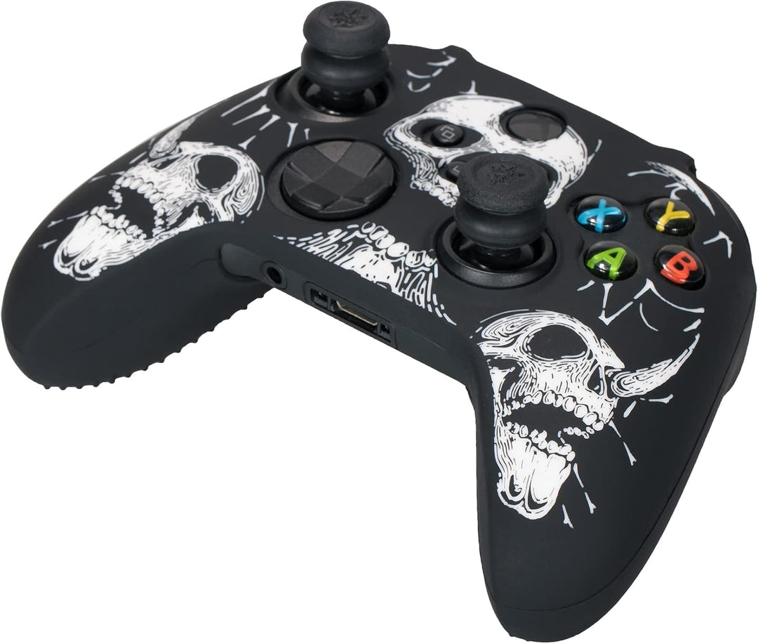 Laserschnitzen Silikon Hülle Haut für Xbox Series X/S Controller x 1 (Weiss) mit Pro Thumb Grips Auf