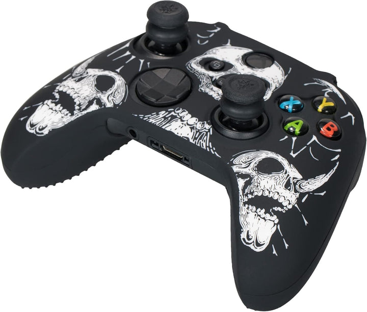 Laserschnitzen Silikon Hülle Haut für Xbox Series X/S Controller x 1 (Weiss) mit Pro Thumb Grips Auf