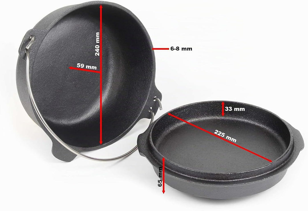 Dutch Oven 4l mit Untersetzer und Deckelheber, Kochtopf aus Gusseisen für Lagerfeuer und Camping