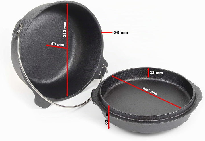 Dutch Oven 4l mit Untersetzer und Deckelheber, Kochtopf aus Gusseisen für Lagerfeuer und Camping