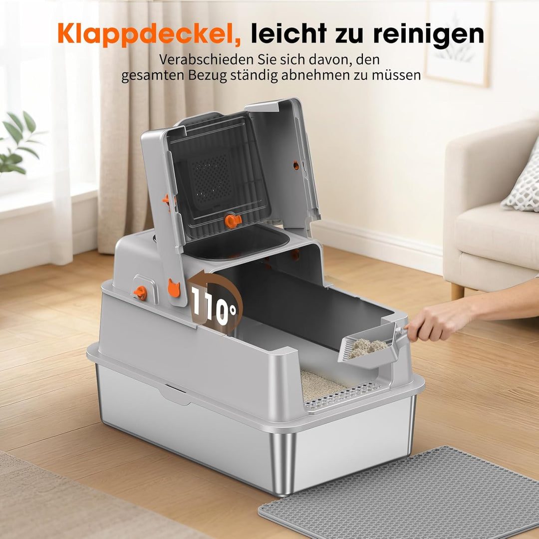 Edelstahl Katzentoilette mit Deckel, XXL extra grosse Katzenklos für grosse Katzen, geschlossene Kat