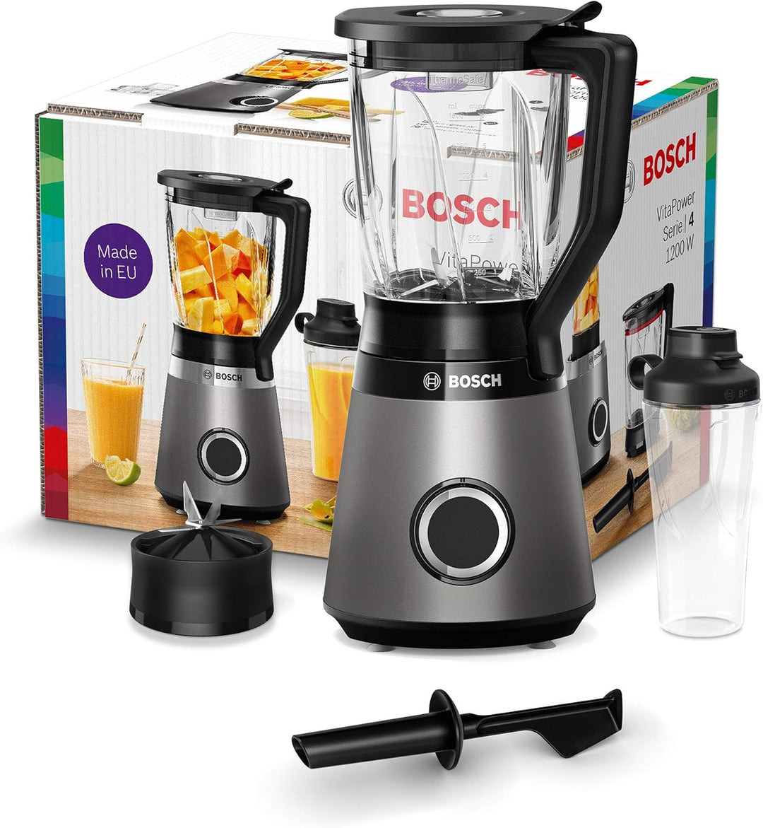 Bosch Standmixer VitaPower Serie 4 MMB6174S, 1200 W, silber & Bosch ToGo-Flasche MMZBT01B, Smoothie-