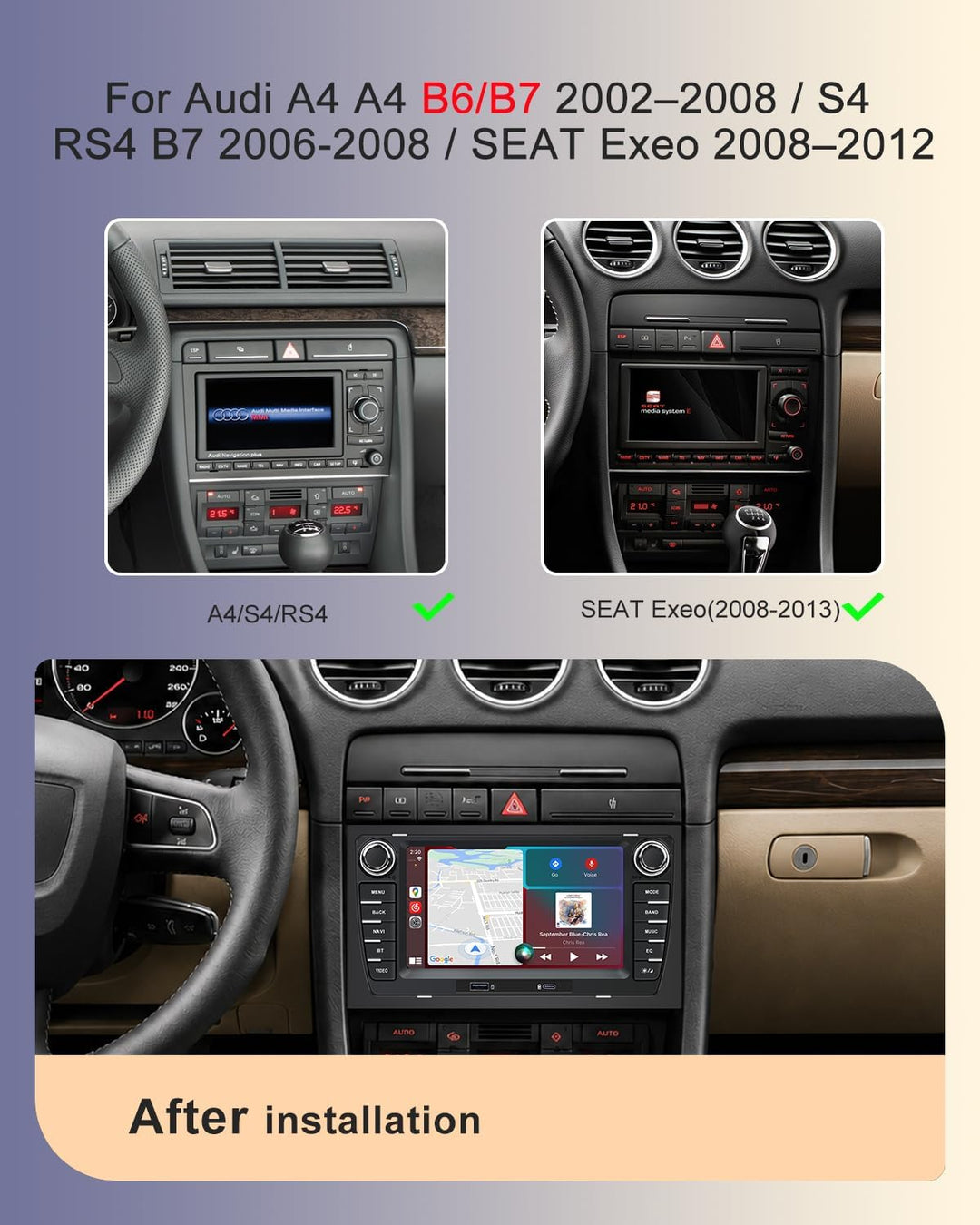 Autoradio für Audi A4 B6 S4 RS4 (2001-2008) / Seat Exeo (2008–2013) mit 7 Zoll Bildschirm Wireless C