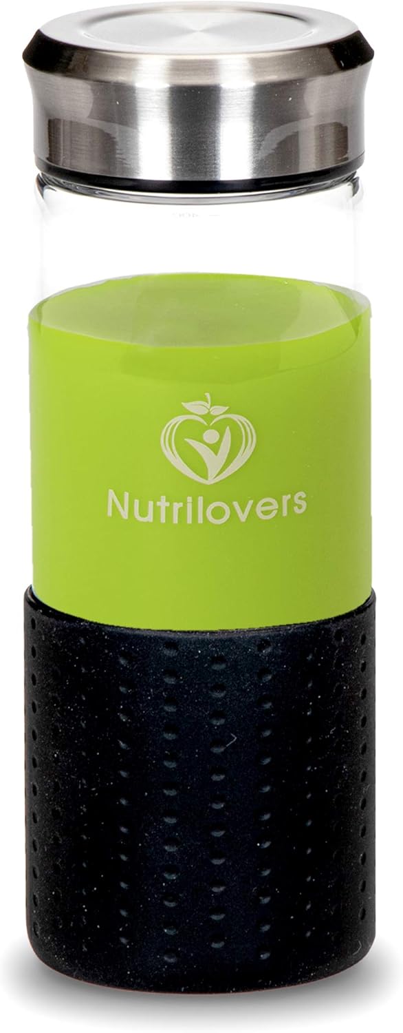 Nutrilovers Slow Juice Saft Glasflasche to go - Gefrierfeste Glas Trinkflasche aus robustem Borosili