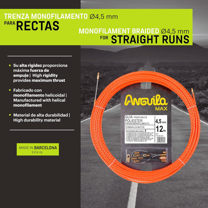 Anguila Max | Kabeleinziehhilfe | Speziell Geraden | Kombi-Endstücke | Dreifach verdrilltes Polyeste