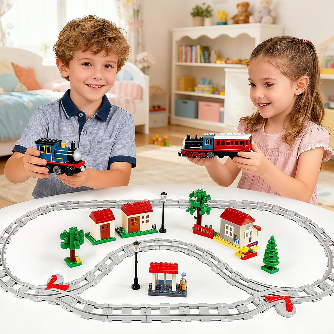 Bausteine Zug Schienen Set, 32PCS Spielzeug Eisenbahnschienen, City Zug Schienen Set mit Cross Track