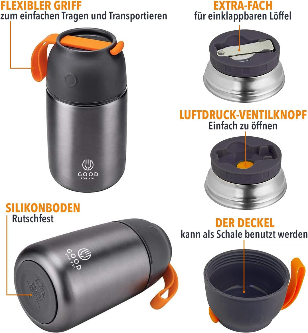 GOOD FOR YOU - Thermobecher - 730ml-Edelstahl-Flasche für warme & kalte Lebensmittel - Doppelwandige