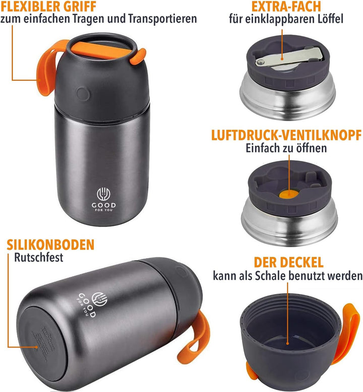 GOOD FOR YOU - Thermobecher - 730ml-Edelstahl-Flasche für warme & kalte Lebensmittel - Doppelwandige