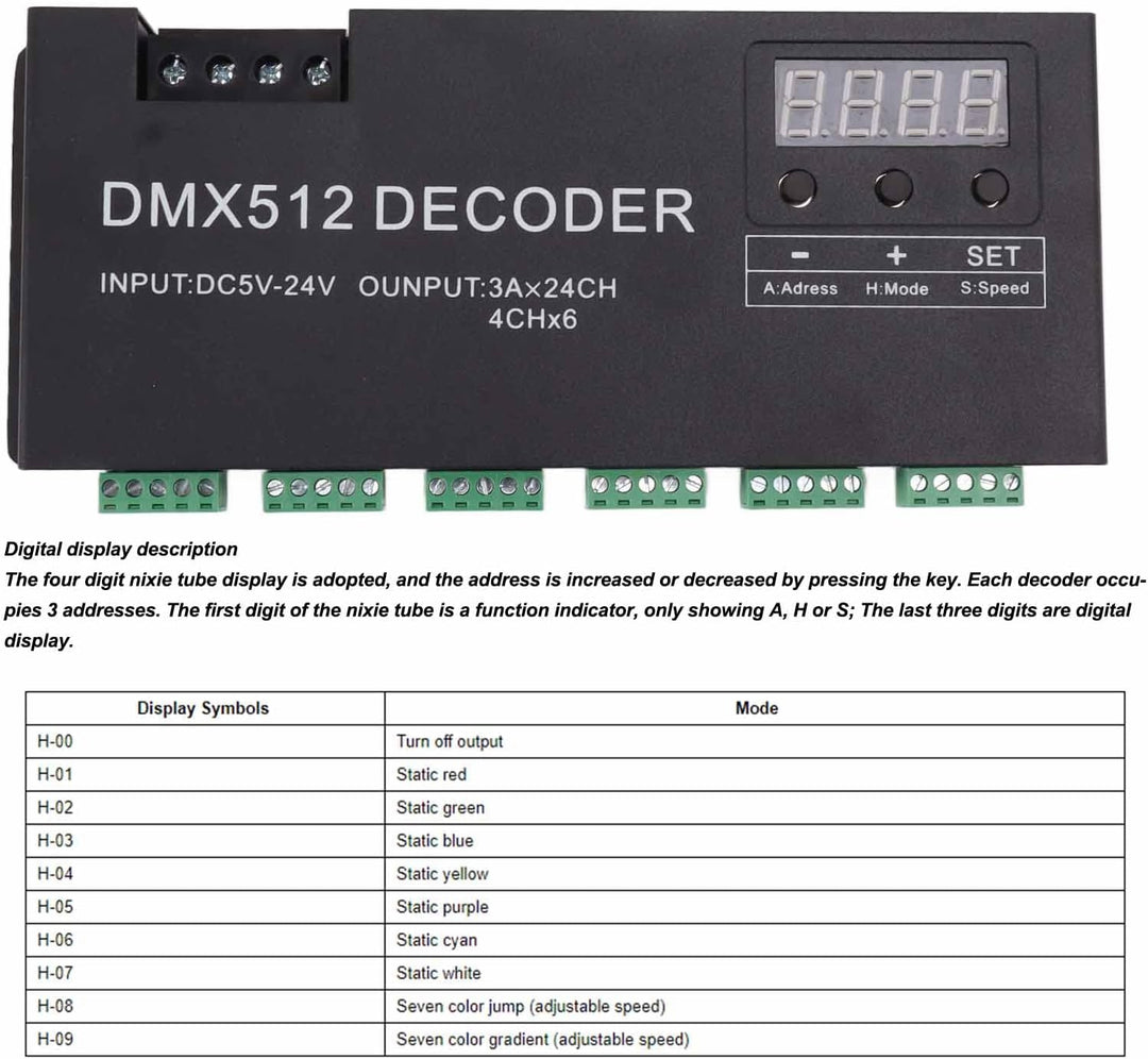 DC5-24V 24-Kanal-DMX-Decoder RGBW-Konstantspannungsdecoder Digitalanzeige Dimmtreiber LED-Controller