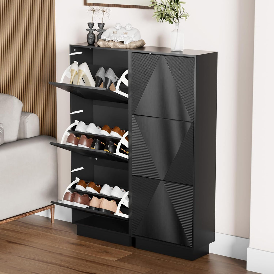 UEV Schuhschrank mit 3 Klappen, Schuhkipper Schuhkommode Schuhregal schmal für Flur mit Kippschutz/D