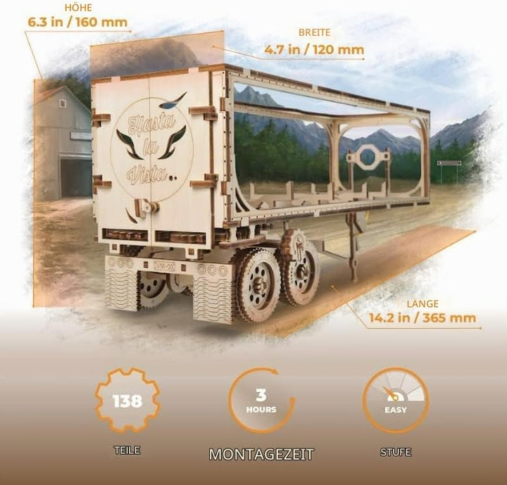 UGEARS Truck Trailer LKW Anhänger DIY Modellbausatz aus Holz – Anhänger für Schweren LKW - Sperrholz