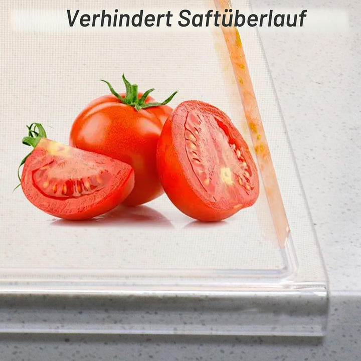 JJL Acryl-Schneidebrett mit Saftkanal 41 x 32 cm - BPA-frei, rutschfest, transparent - Multifunktion