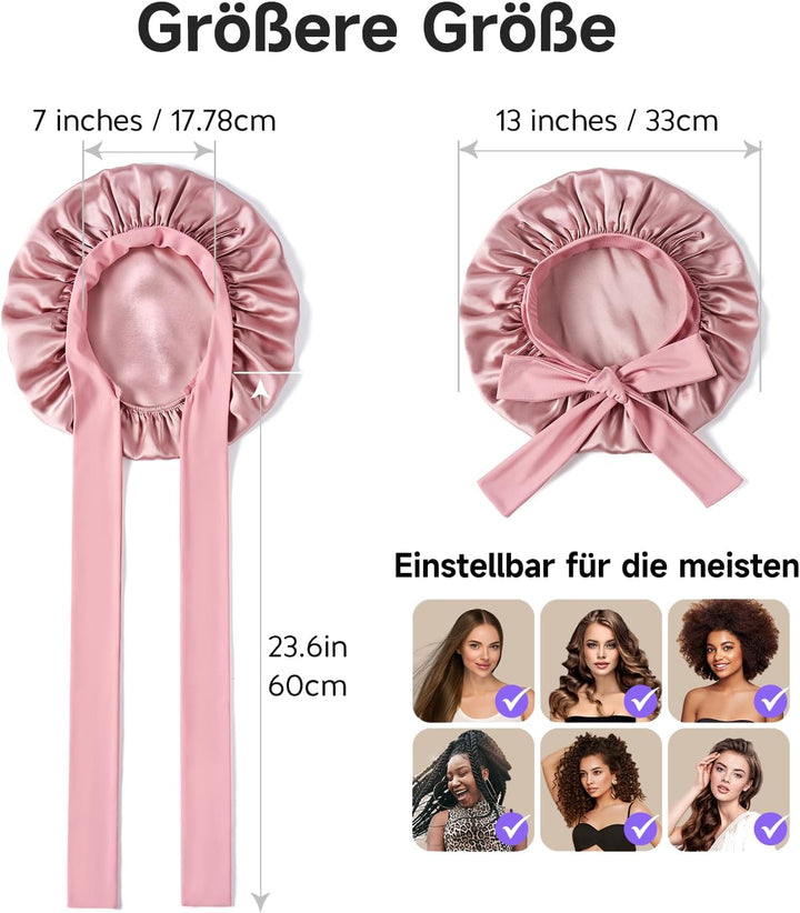 Umisleep 22 Momme Schlafmütze aus 100% Maulbeerseide, doppelseidige weiche Nachtmütze für lockiges H
