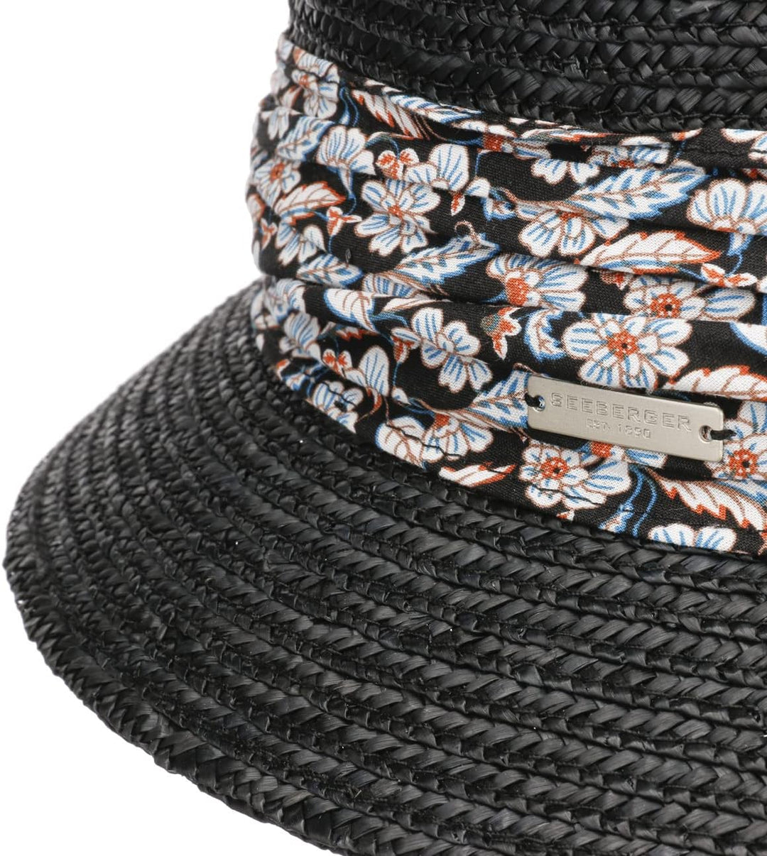 Seeberger Mariva Flower Bortenhut Strohhut Damenhut Sommerhut Sonnenhut Strohglocke (One Size - schw