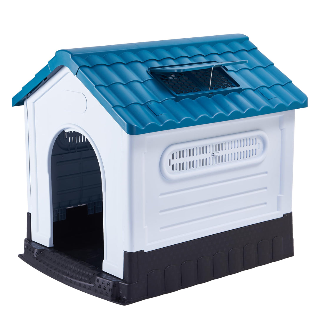 Lanco – Hundehütte für kleine Hunde mit verstellbarem Schiebedach. Innen- und Aussenbereich mit Belü