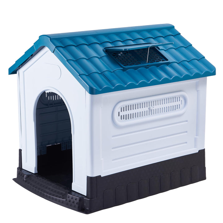 Lanco – Hundehütte für kleine Hunde mit verstellbarem Schiebedach. Innen- und Aussenbereich mit Belü