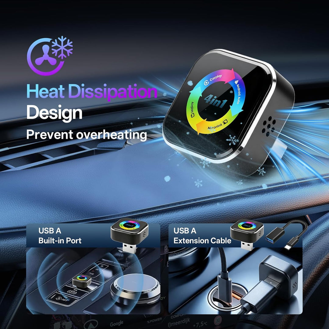 2026 4-in-1 Wireless CarPlay Adapter – Kabelgebunden zu Kabellos für CarPlay & Android Auto, 2.4+5.0