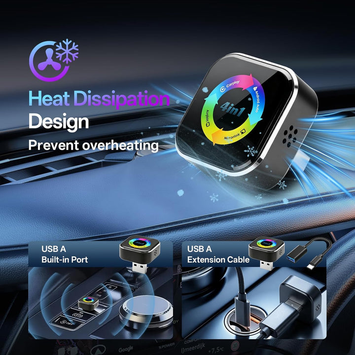 2026 4-in-1 Wireless CarPlay Adapter – Kabelgebunden zu Kabellos für CarPlay & Android Auto, 2.4+5.0