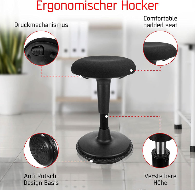 Dynaseat Ergonomischer Hocker höhenverstellbar zum Sitzen & Stehen (Schwarz, 65-85 Variante) - Sitz
