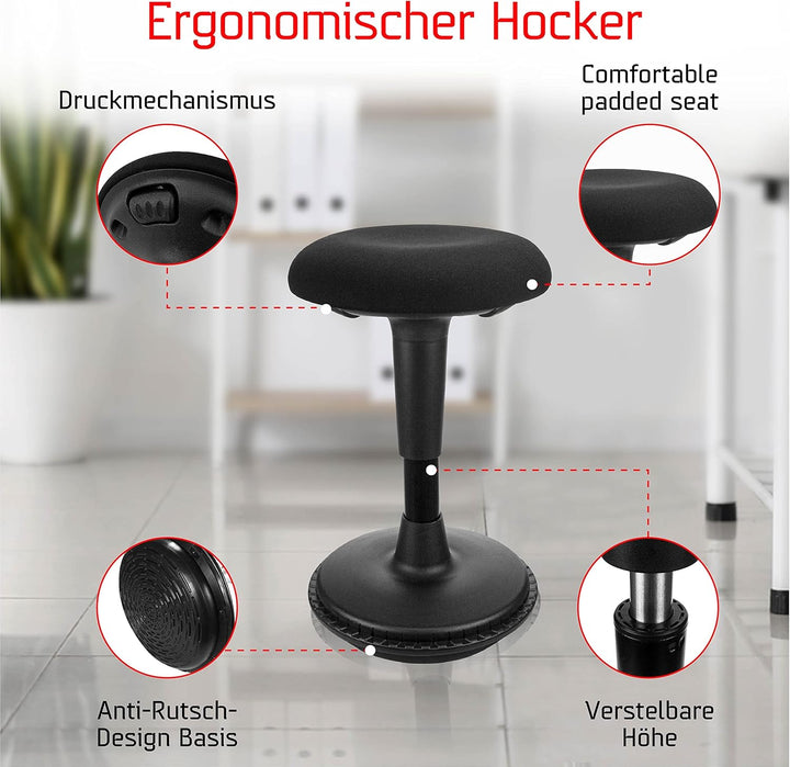 Ergonomischer Hocker höhenverstellbar zum Sitzen & Stehen (Schwarz, 45-65 Variante) - Sitzhocker Bu