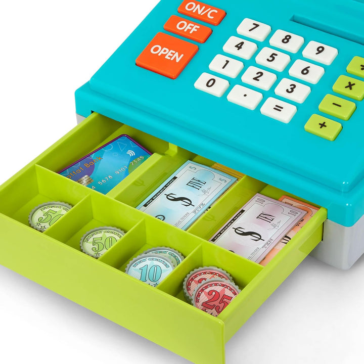 Battat Spielkasse Kinder, Kasse Spielzeug, Spielzeugkasse, elektronische Supermarktkasse mit Taschen