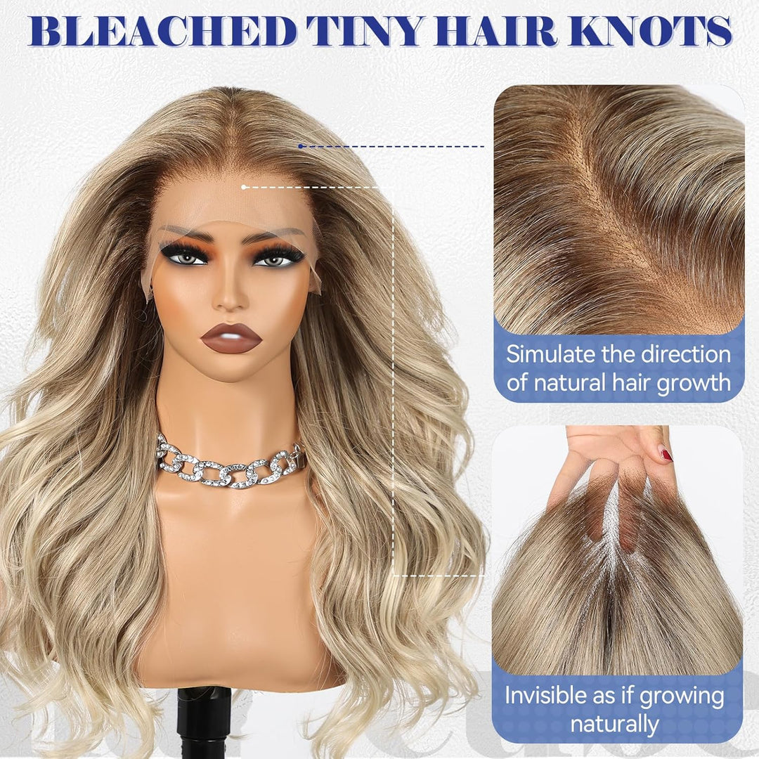HAIRCUBE 13x6 HD Synthetische Lace-Front-Perücke, 24 Zoll Aschblond Lange Lockige Stufenperücken, Na