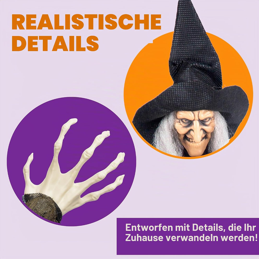 Halloween-Hexe zum Aufhängen, 49,8 cm, mehrfarbig, böse Hexe zur Dekoration an Halloween, Requisite,