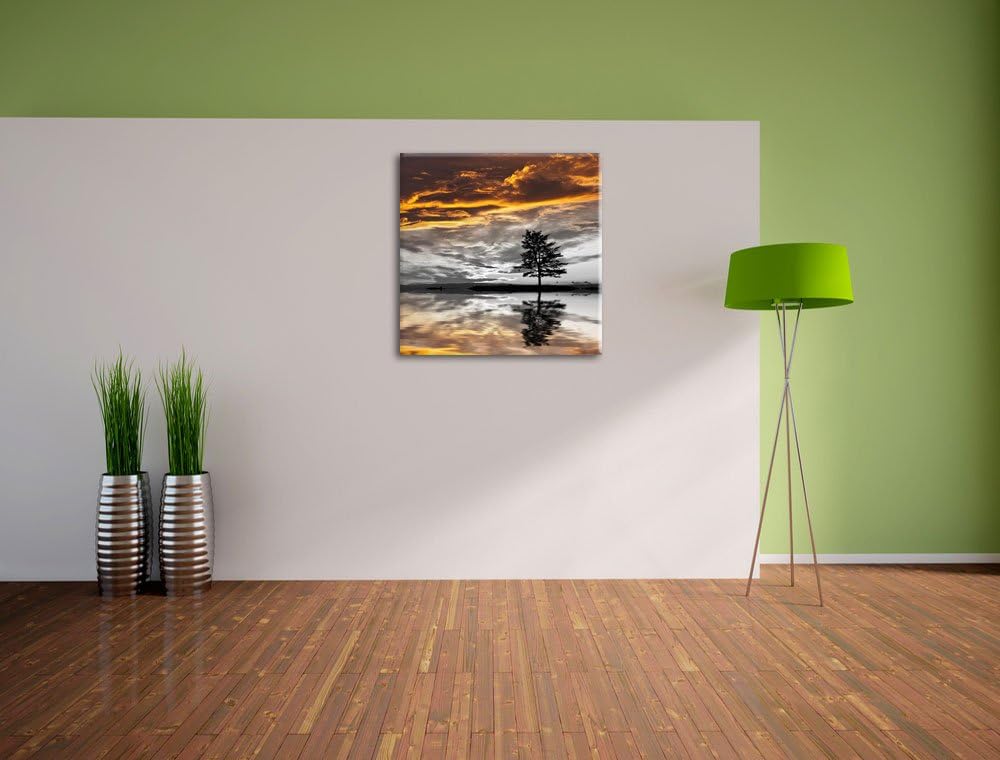 Pixxprint einsamer Baum auf Wiese schwarz/weiss, Format: 70x70 auf Leinwand, 70x70
