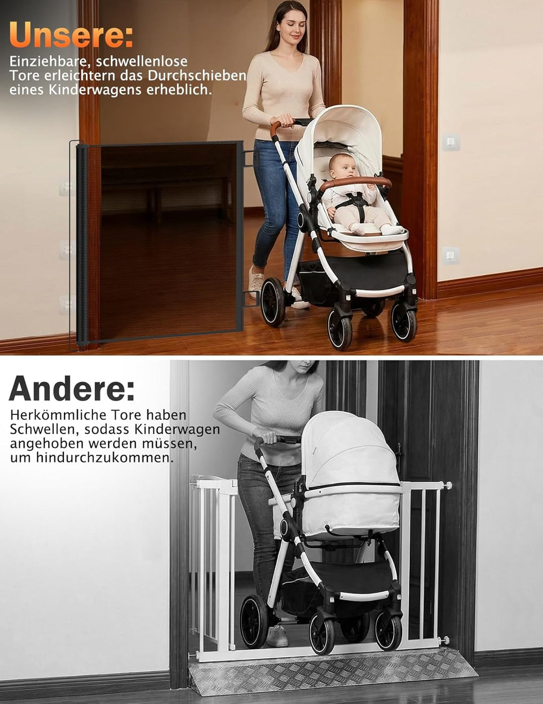 Treppenschutzgitter Ausziehbares, 78 cm Hoch (110cm Schwarz) | Automatische Aufrollfunktion, Strapaz