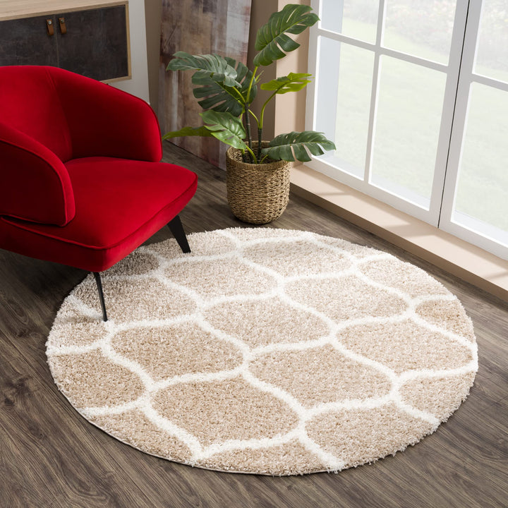 SANAT Madrid Shaggy Teppich Rund - Hochflor Teppiche für Wohnzimmer, Schlafzimmer, Küche - Beige, Gr