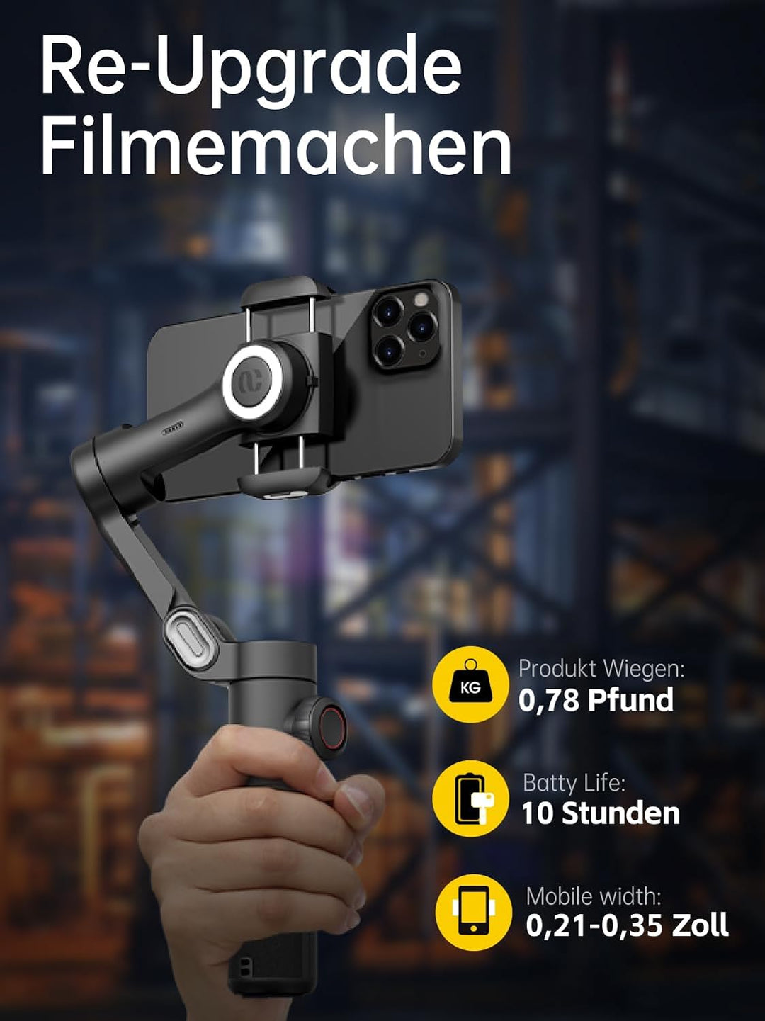 AOCHUAN Phone Gimbal Stabilizer 3-Achsen Smartphone faltbar Gimbal für iPhone Gimble mit Focus Wheel