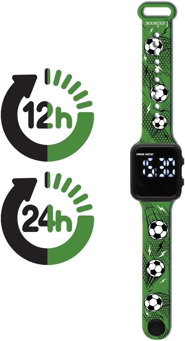 Lexibook, Fussball LED Digitaluhr, Kinder Digitale Sportuhr, 12/24h Anzeige, Alarm, Verstellbares Ar