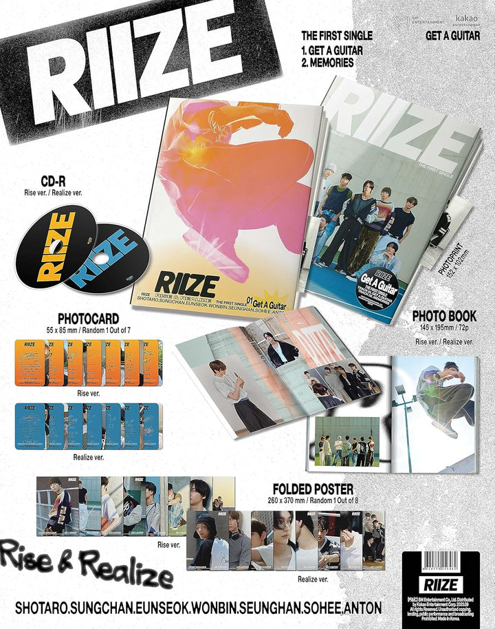 RIIZE GET A GUITAR 1st Single Album CD+Booklet+Folded poster on pack+Photocard+Tracking Sealed (Rise