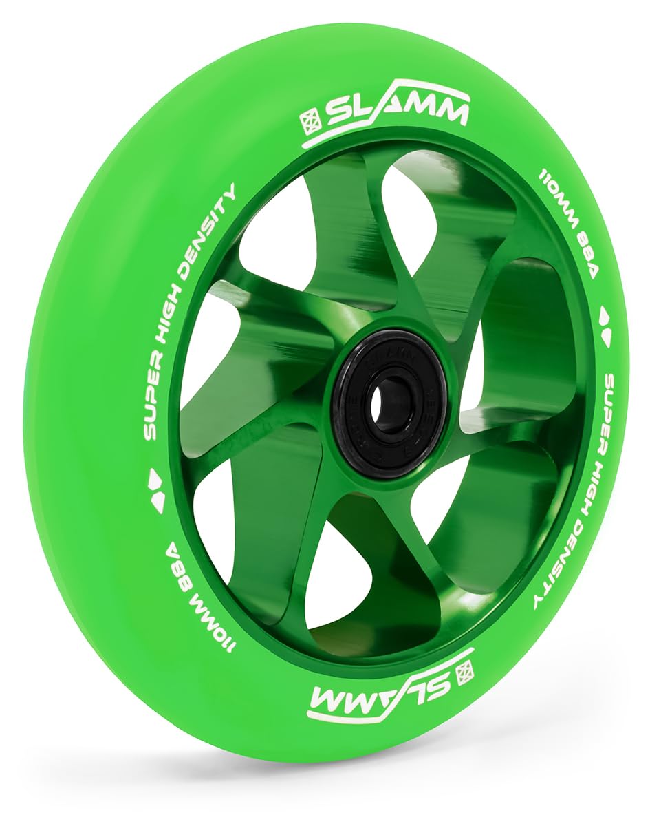 Slamm Team Wheel 110 mm grün & grün | Stunt-Scooter Aluminiumkernräder mit super hohem Rückprall und