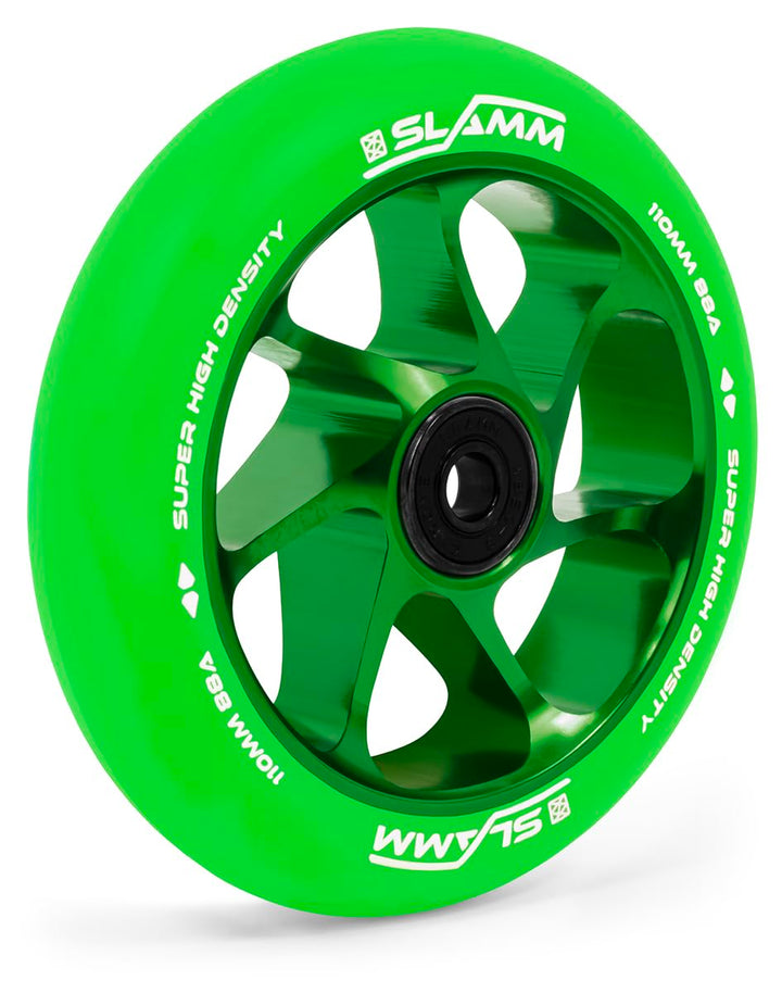 Slamm Team Wheel 110 mm grün & grün | Stunt-Scooter Aluminiumkernräder mit super hohem Rückprall und