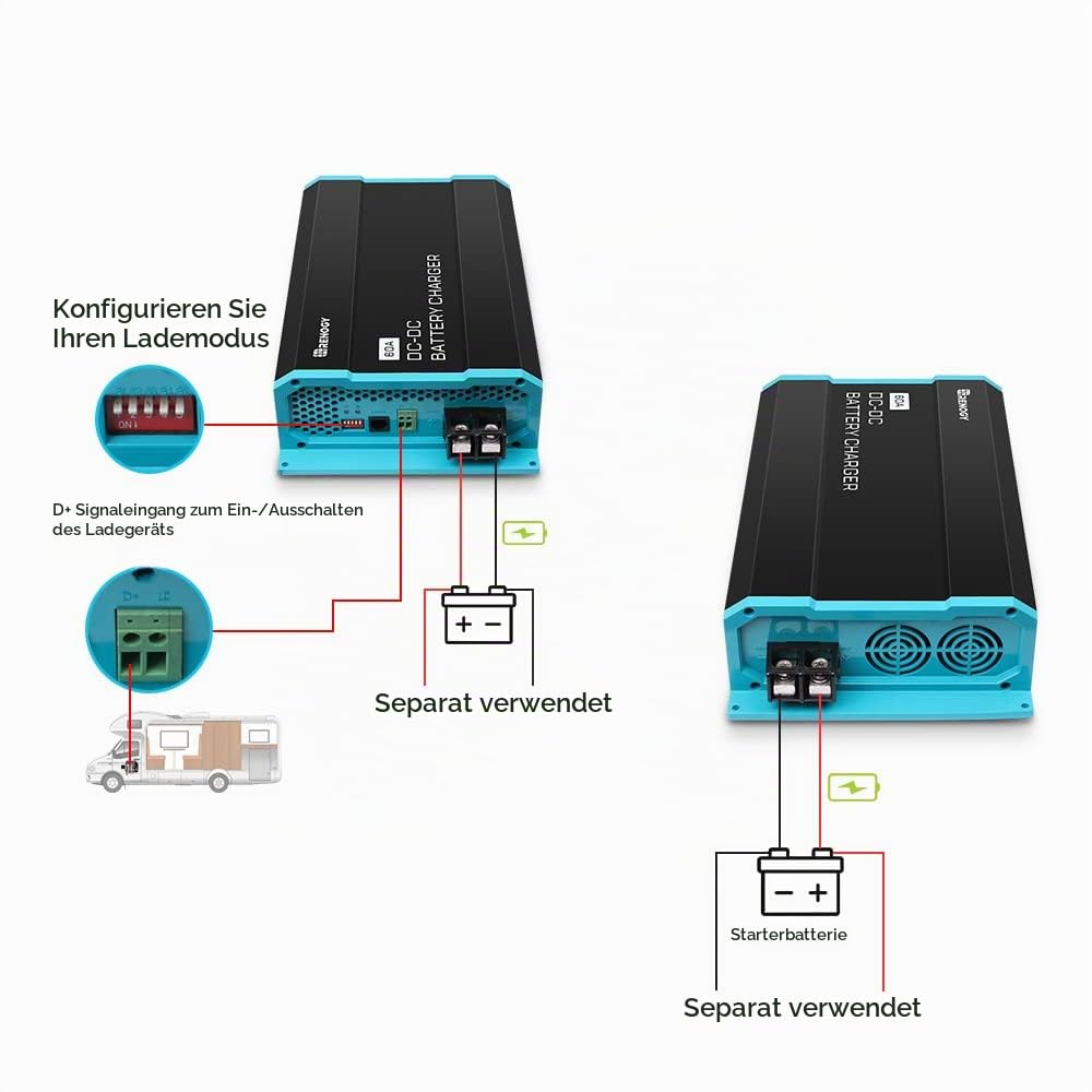 Renogy 60A DCDC Batterieladegerät, 12V Solarenergie Ladegerät, AGM, Flooded, Gel, and Lithium Batter