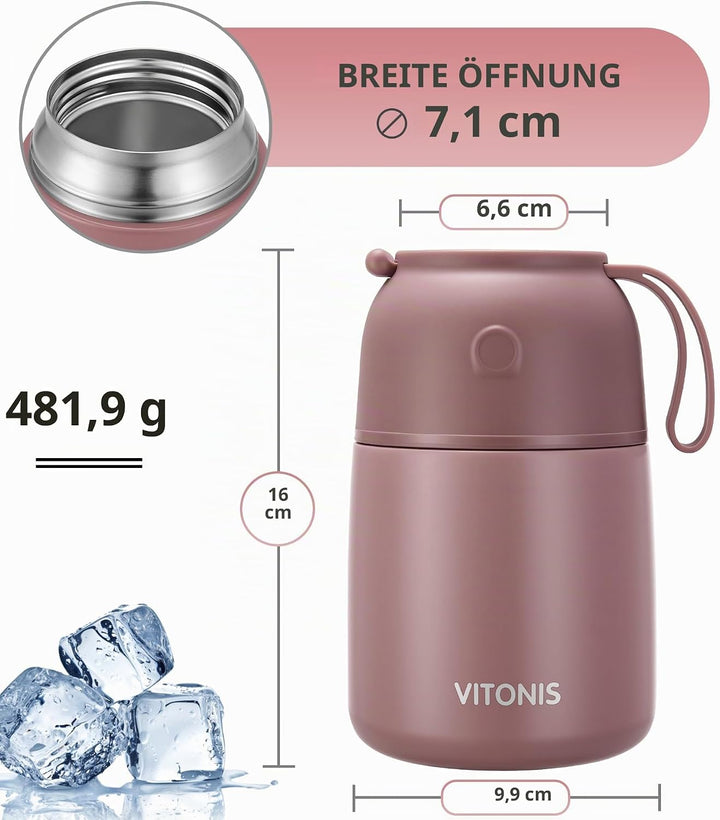 Thermobehälter für Essen 500ml Kinder Edelstahl Isolierbehälter Gefäss für warme Speissen, Essen, Su