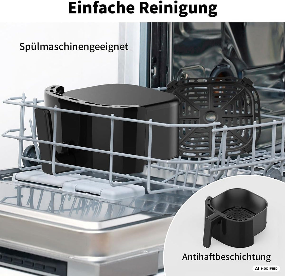 aeco COMPACT AirFryer 4,3 Liter, Heissluftfritteuse mit digitalem Touch-Display, 1500 Watt, 80°-200°