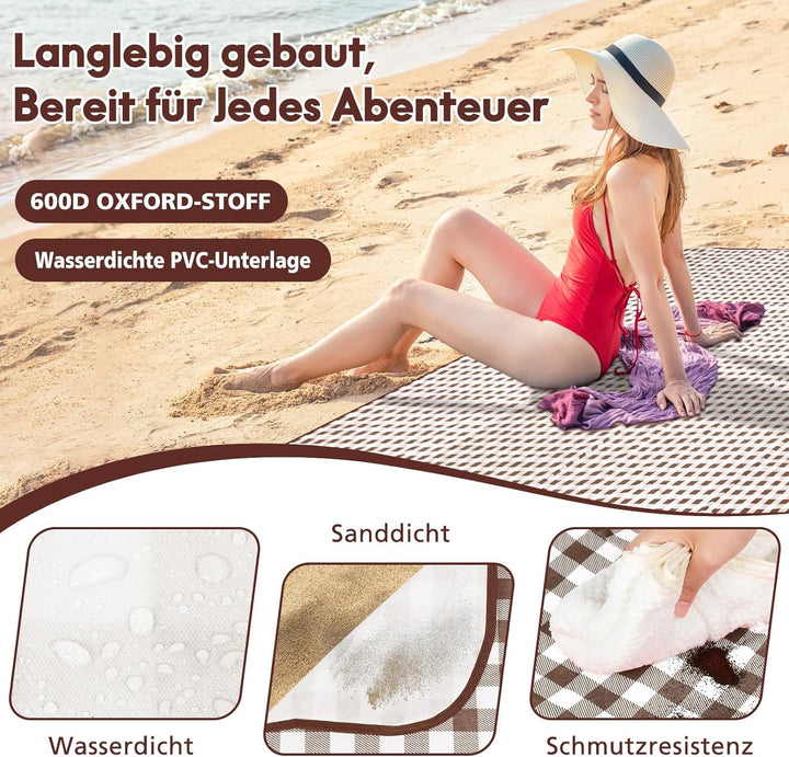 Picknickdecke 200x200 cm, Sandfest Stranddecke Wasserdicht Campingdecke, Waschbar Leichtgewicht mit