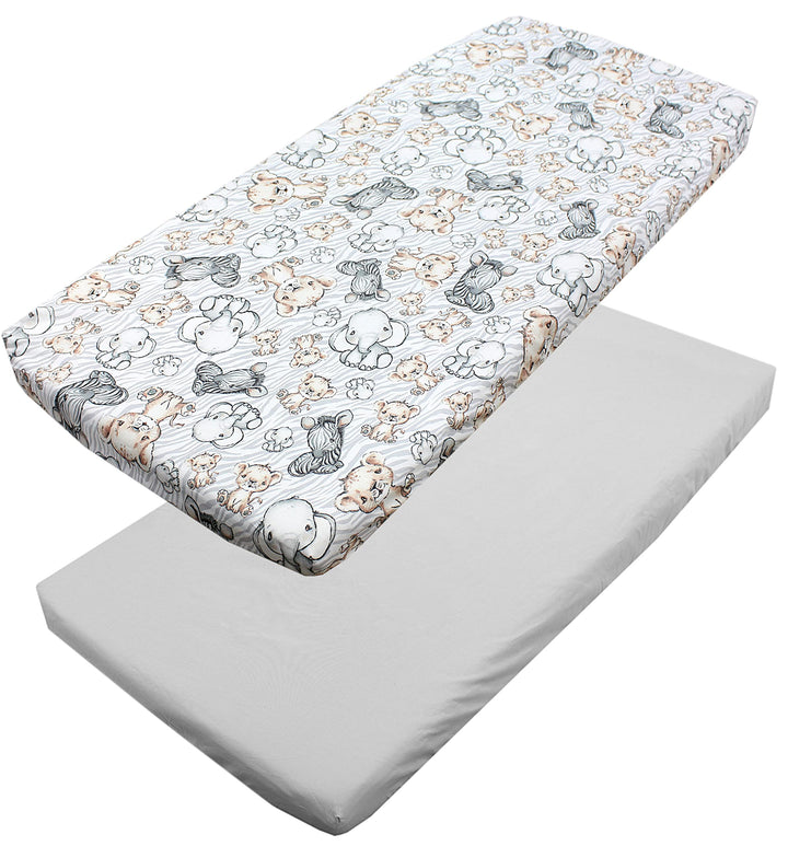 TupTam Baby Spannbettlaken Kinder Spannbetttuch für Babybett Kinderbett 2er Pack, Farbe: Safari/Grau