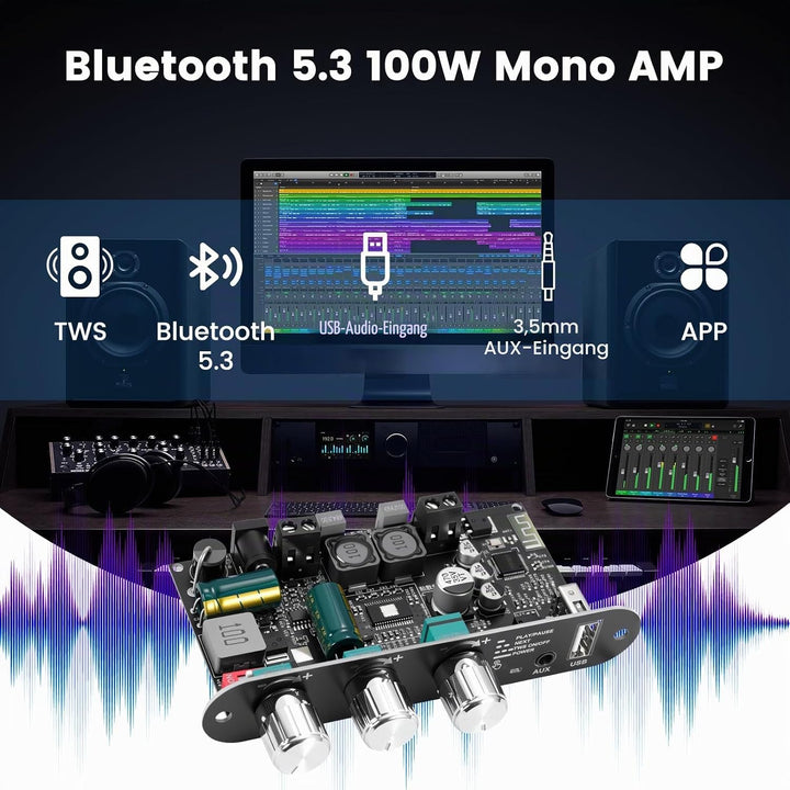 ZK-1001U Bluetooth 5.3 Mono-Verstärker HiFi-Stereo mit TWS &amp; Boost-Schaltung, 100 W Ausgangsleistung