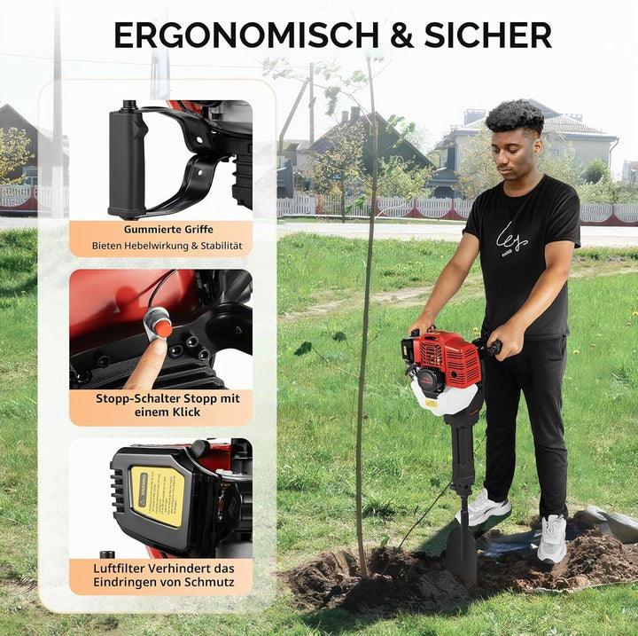 1900W Benzin Baumspaten & Wurzelschneider - Robuster Baumumpflanzbagger für Garten, Rasen, Landschaf
