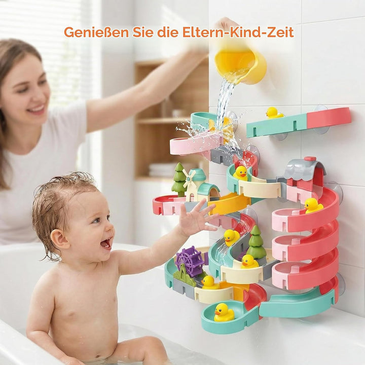 72-TLG. Wasserrutschen-Set Badewannenspielzeug, DIY BAU- &amp; Wasserspiel mit Saugnäpfen, Drehendem Win